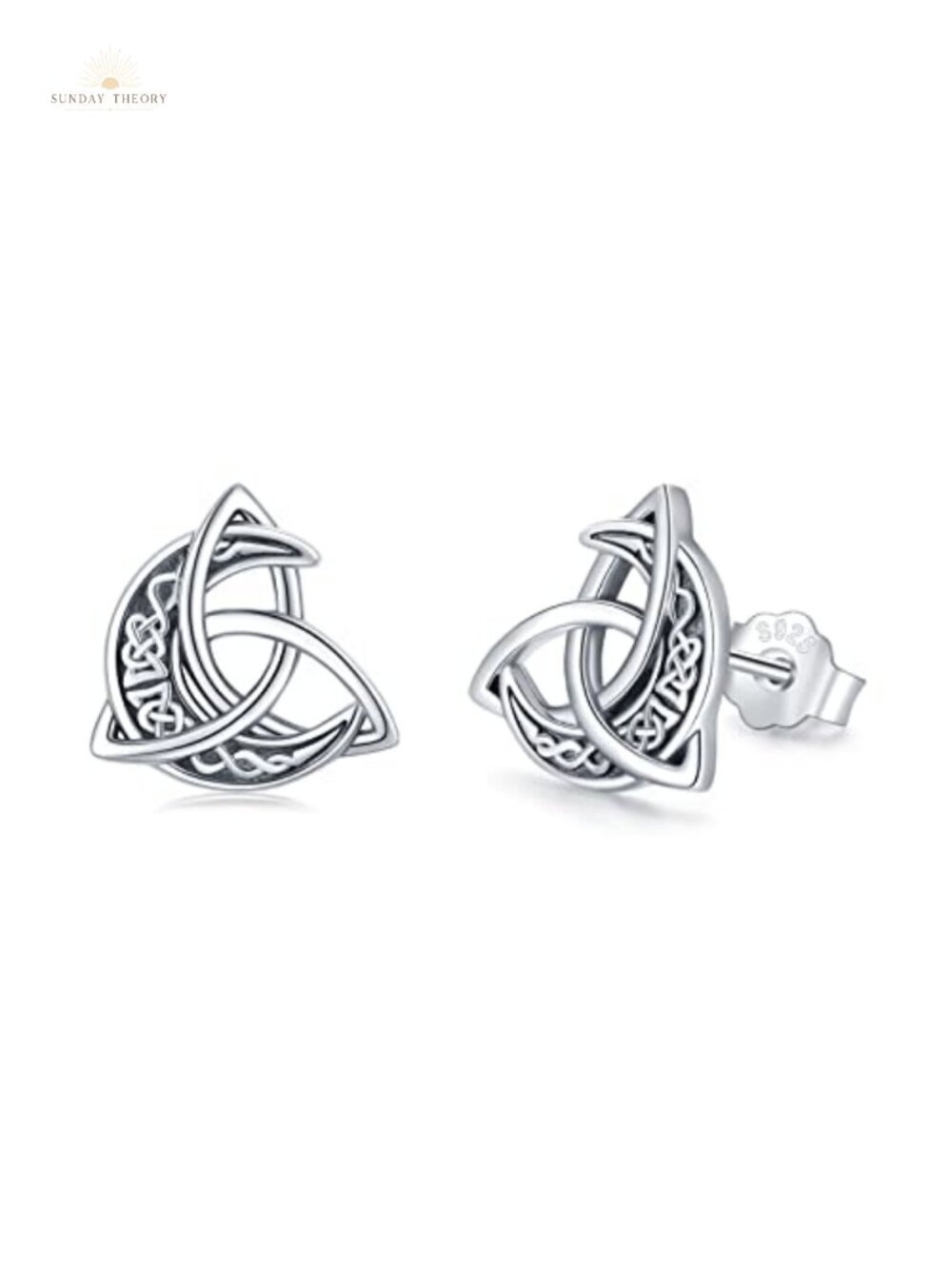 Celtic Moon Stud Earrings 925 Sterling Silver Crescent Triangle Vintage Irish
